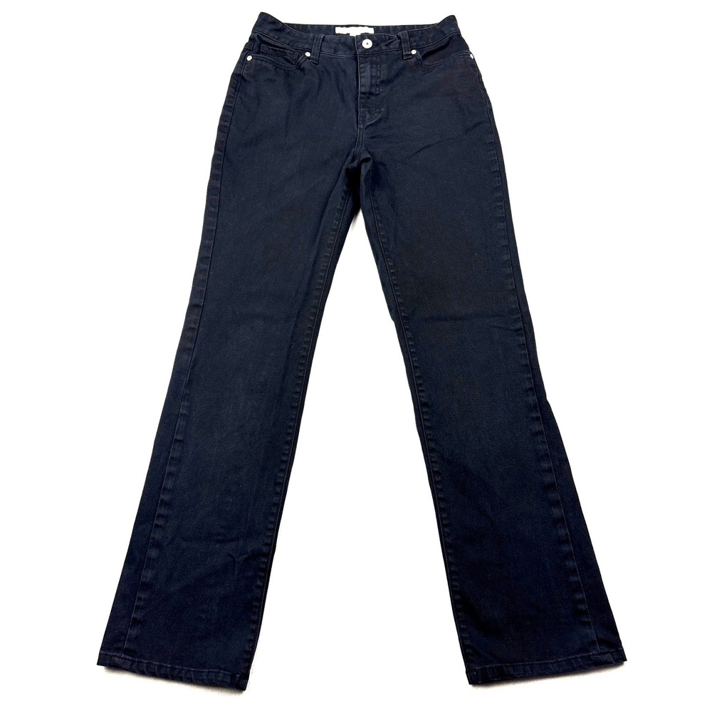 Boston Proper Paris Straight Leg Jeans Womens 8 Black Stretch Denim Rhinestone